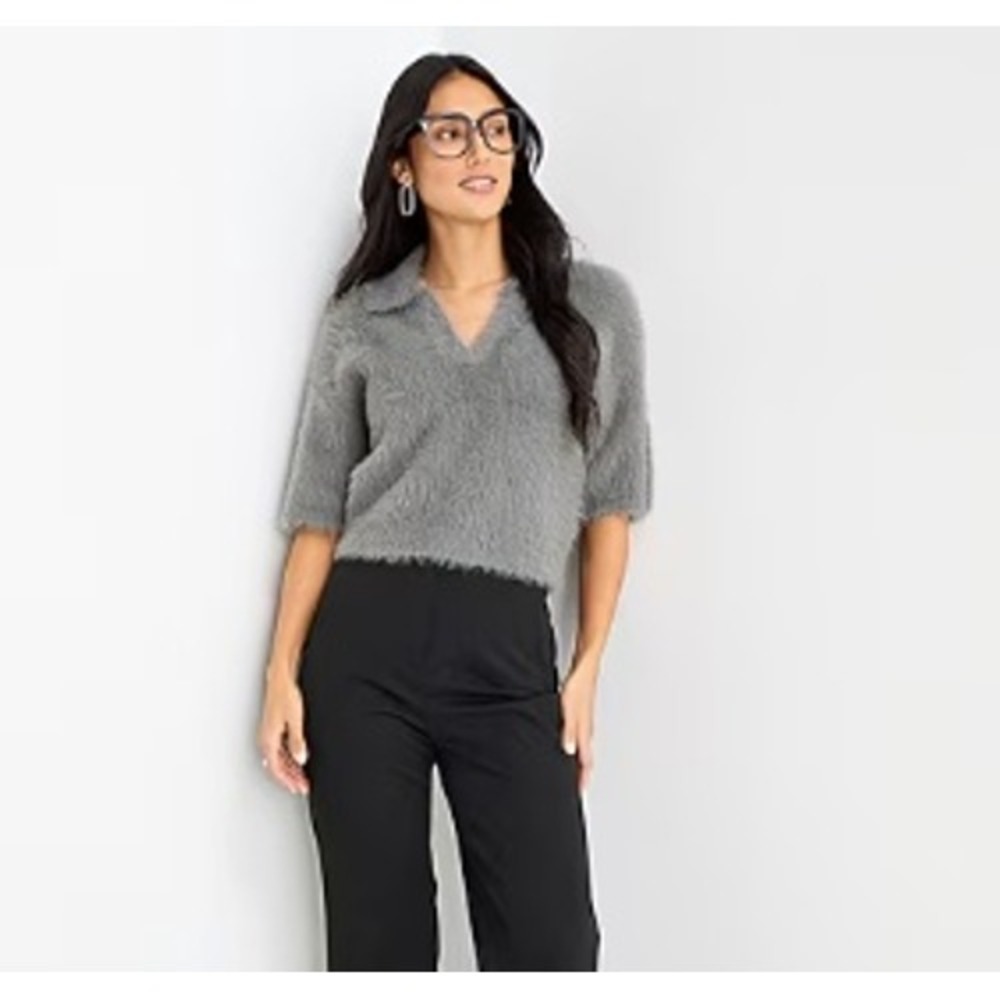 Worthington Women Gray Eyelash Knit Fuzzy Cardigan Sweater XL New With Tags
